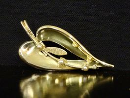 Vintage Brosche Blatt Modeschmuck Gold Perle 70er 80er 90er