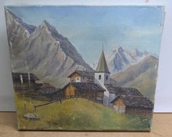 Ölbild Bergdorf mit Kirche Jos Wagner 1939 Öl auf Leinwand