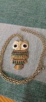 Vintage Owl Pendant Necklace, Gold Tone Chain, Spring!