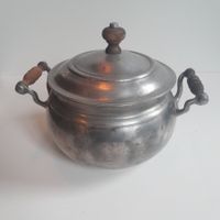 Vintage Zinn-/Aluminiumtopf mit Holzgriffen