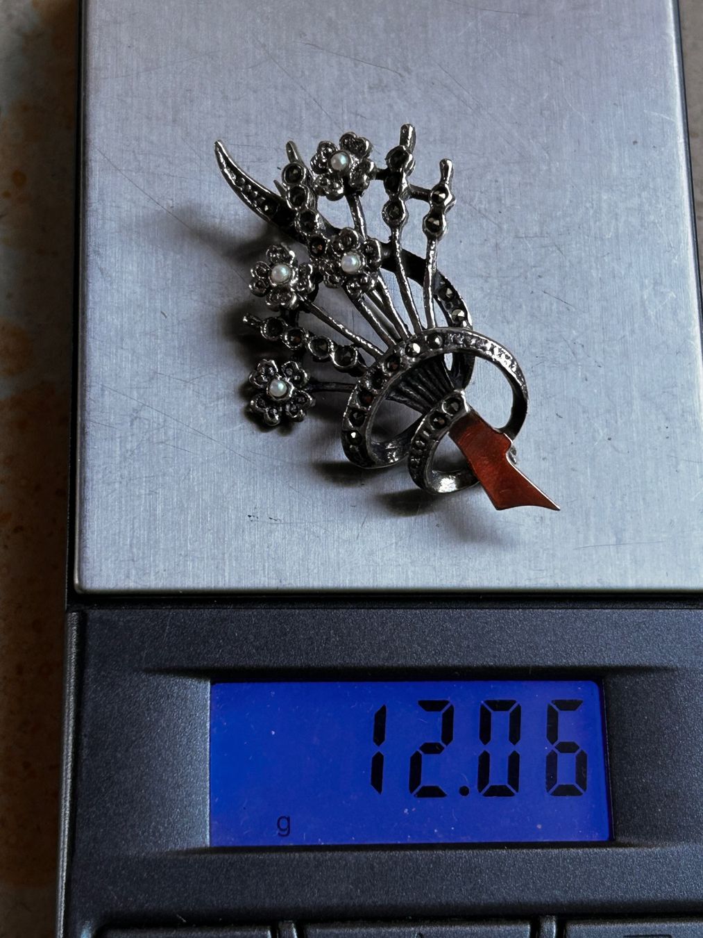 Spille & Fermagli: Brosche, Silber BLUMENSTRAUSS Markasiten & Mini Perlen – Usato da Dittingen venduto da Bellevista 6