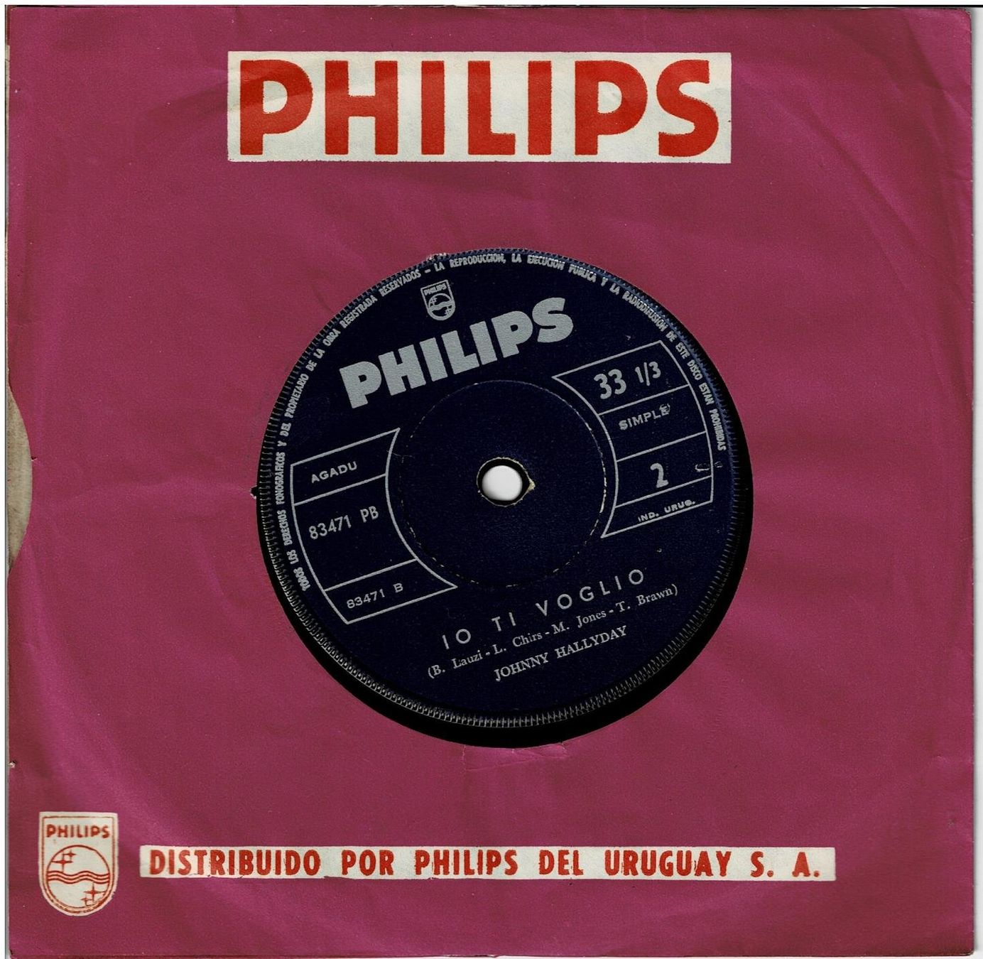 Schallplatten: Johnny Hallyday - 45T. Interdit à la vente - Uruguay – Gebraucht aus Noréaz von Hallyday 1
