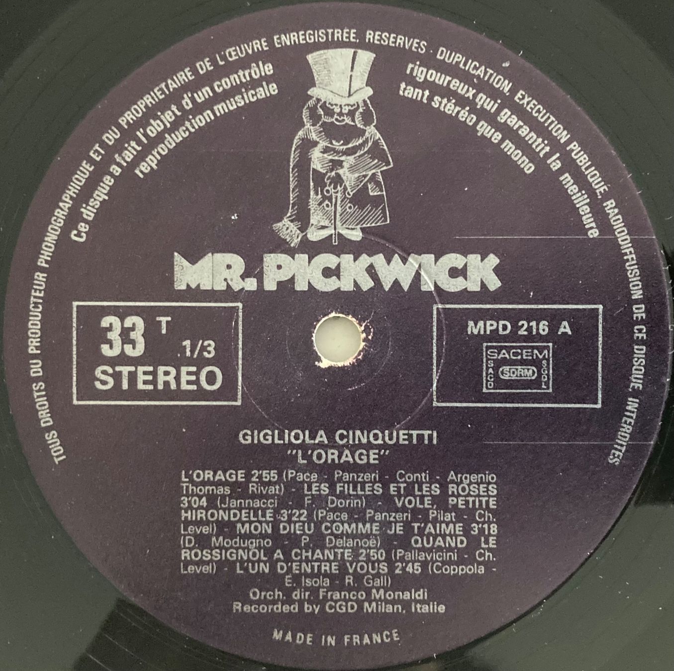 Schallplatten: GIGLIOLA CINQUETTI - L'ORAGE – Gebraucht aus Poliez-Pittet von Newtown-Records 2