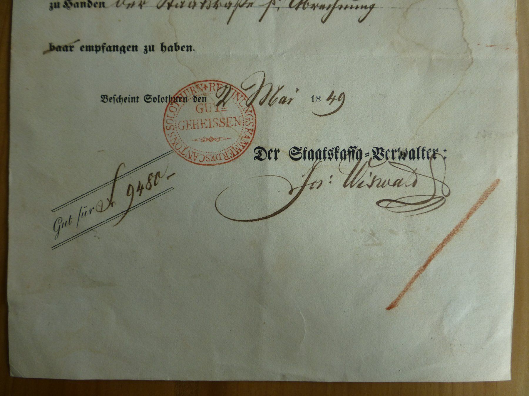 Dokumente: Solothurn, Quittung Nr. 207, 1849 – Gebraucht aus Bettlach von 1saurer 2