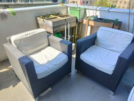Balkonmöbel Rattan-Look, 2 Sessel + 1 Sofa, Sommer-Angebot!