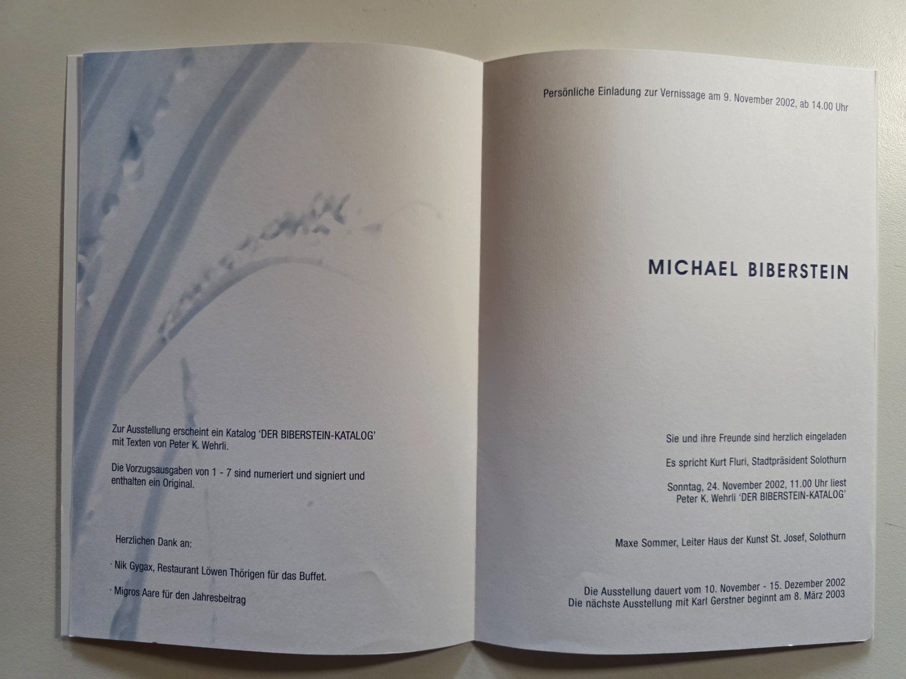 Libri: Michael Biberstein - Einladung Vernissage 2002 Solothurn – Usato da Walterswil BE venduto da Lonitti 1