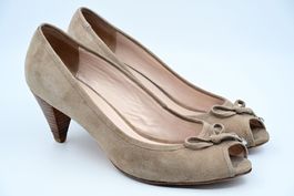 Elegante Wildleder Pumps mit Schleife, beige, Gr. 38