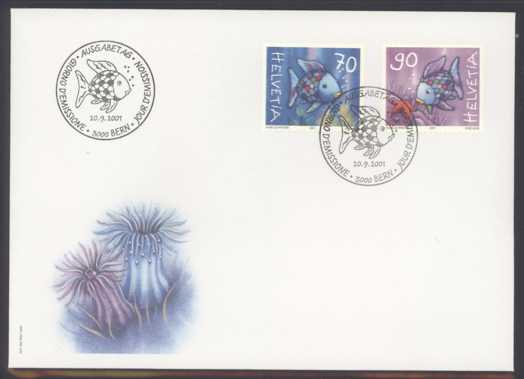 Tutti i francobolli: 2001, FDC, Sondermarken Regenbogenfisch – Usato da Willisau venduto da Vollstempel