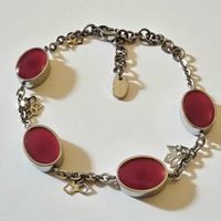 SWATCH Bracelet vintage, argenté avec pierres grenat. 23cm L