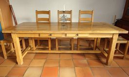 Klostertisch, Eiche, ausziehbar, Stühle, Hocker