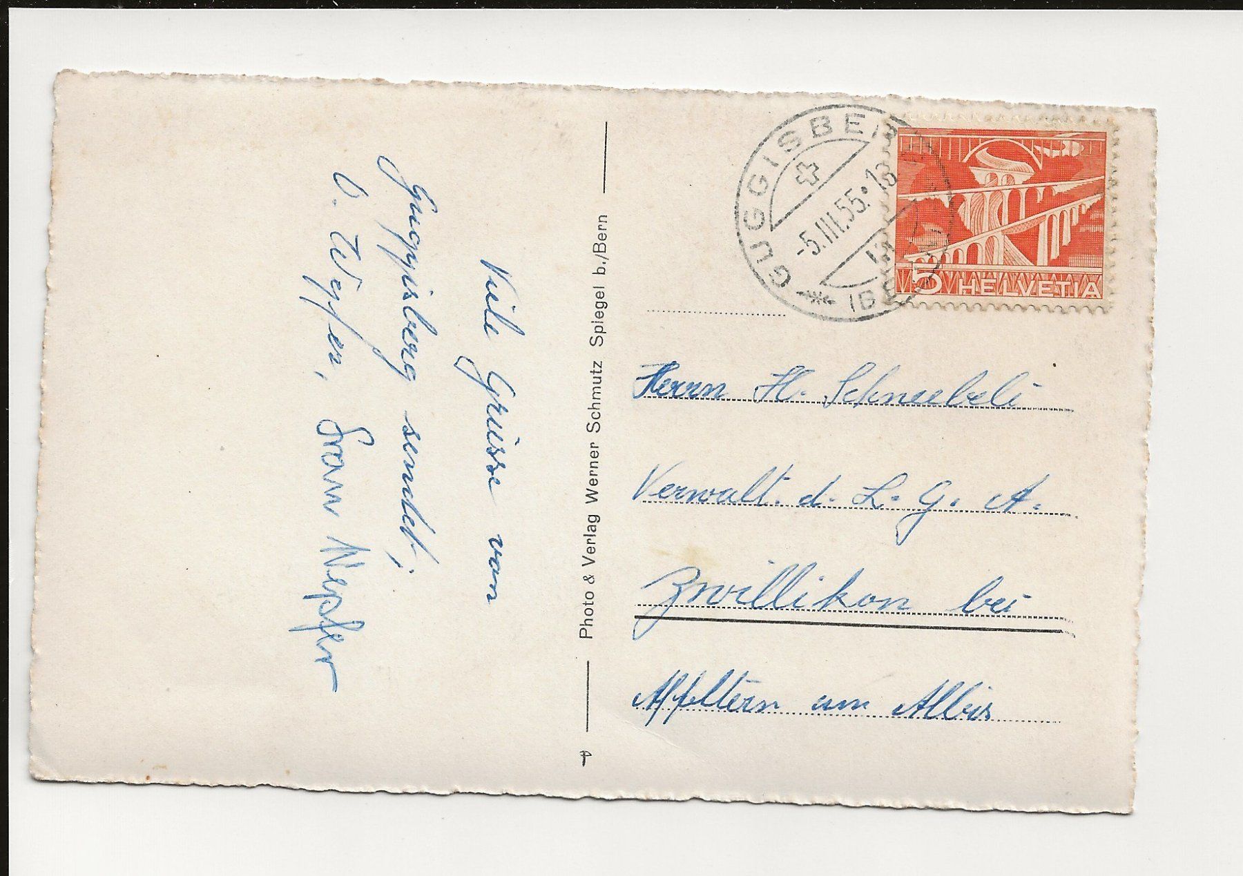 Cartoline postali: AK 1955 Guggisberg mit Blick gegen Plaffeyen – Usato da Greifensee venduto da 315WDO 1