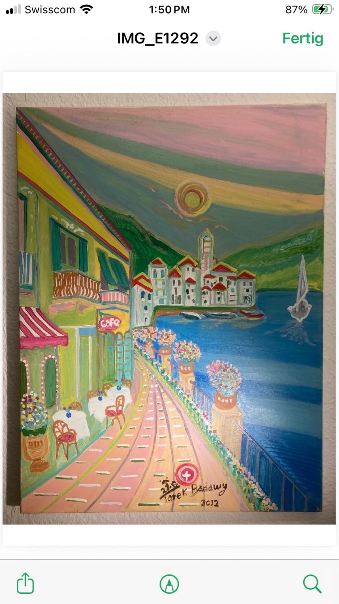 Dipinti: Gemälde "Hafenstädtchen am See" Tarek Badawy, 2012 – Nuovo e nell'imballaggio originale da Bern venduto da tar_hm7j