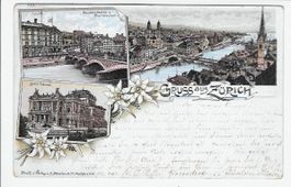 Zürich -Bahnhofbrücke-Stadt-Theater 1899