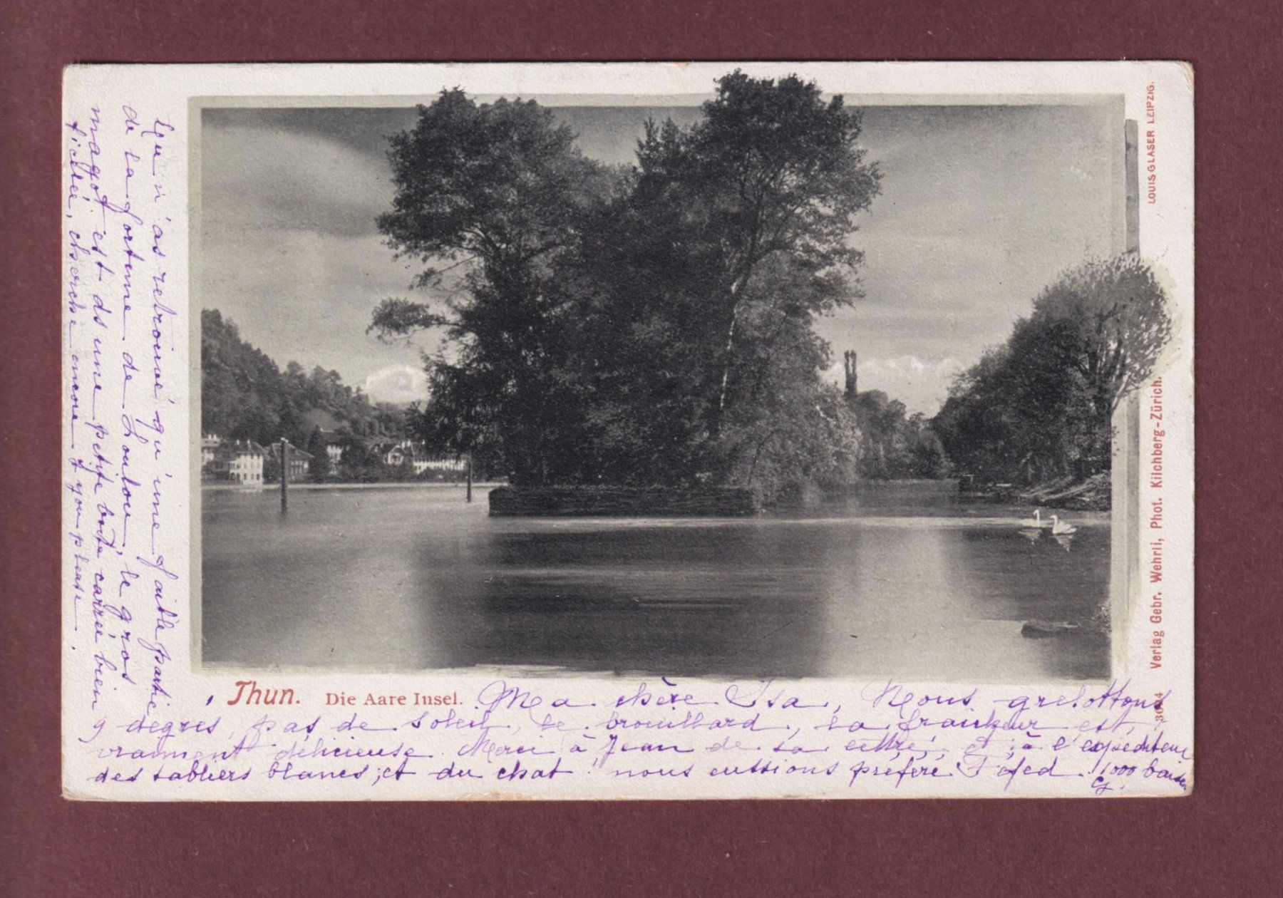 Cartoline postali: THUN - Die Aare Insel - 1902 – Usato da Pully venduto da nicecards