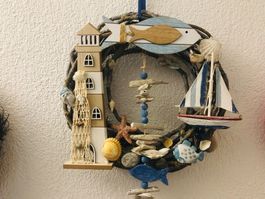 Maritim Stranddeko Türkranz Schiff Muscheln Leuchtturm Deko