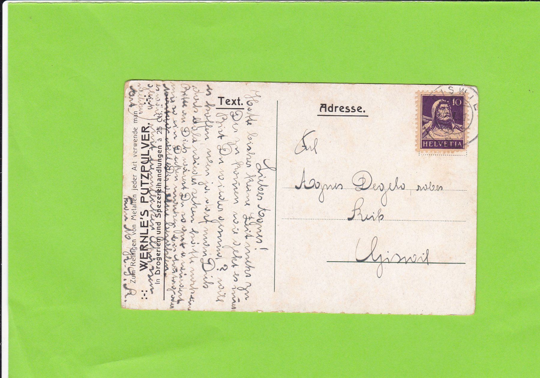 Cartoline postali: Werbekarte Wernle's Putzpulver – Usato da St. Peterzell venduto da neckertal 1
