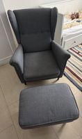 IKEA STRANDMON Ruhesessel / Relaxsessel inkl. Hocker, grau