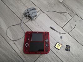 Nintendo 2DS Konsole rot transparent mit Zubehör