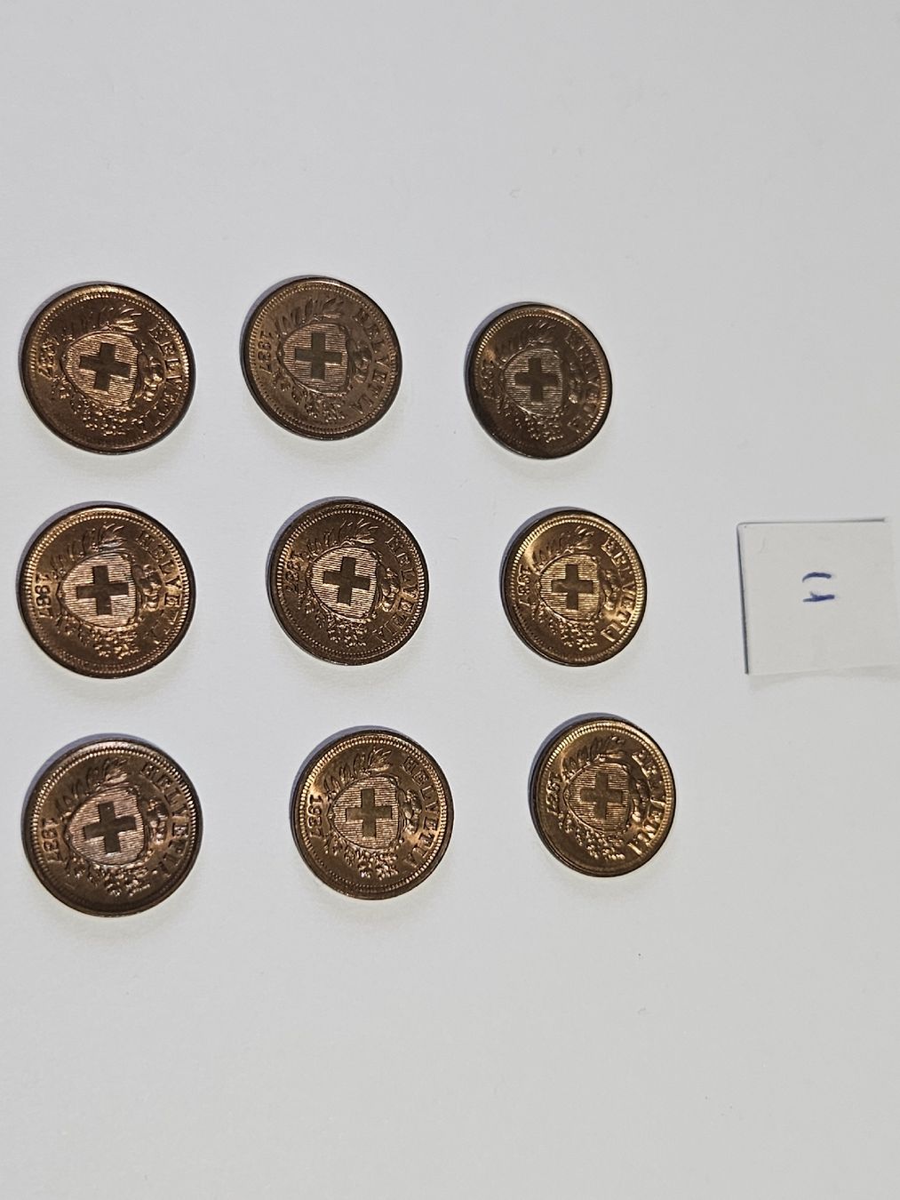 Tutti le monete: 1 Rappen 1937, 9 Stk. – Usato da Pfäffikon ZH venduto da Melibol 1