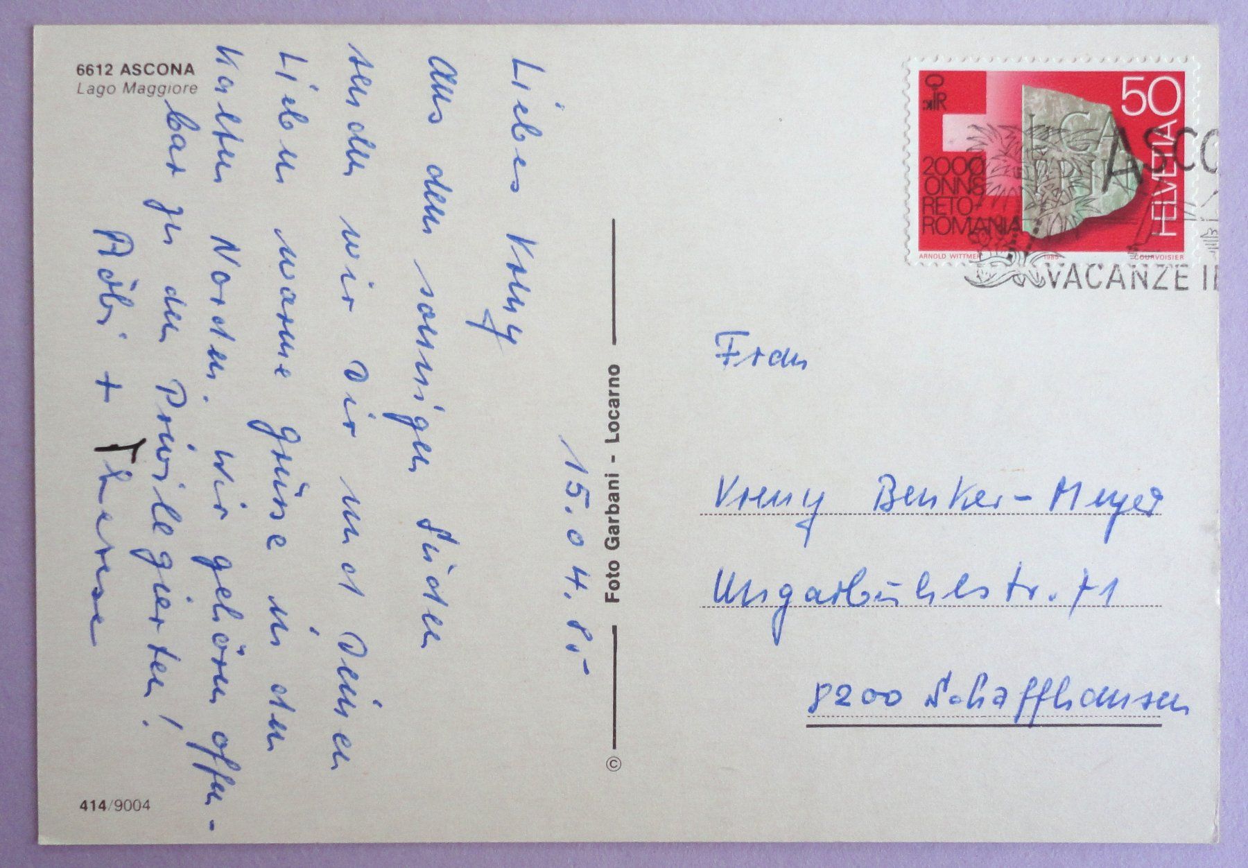Cartoline postali: Ascona - Lago Maggiore – Usato da Fétigny venduto da Billy2miny 1