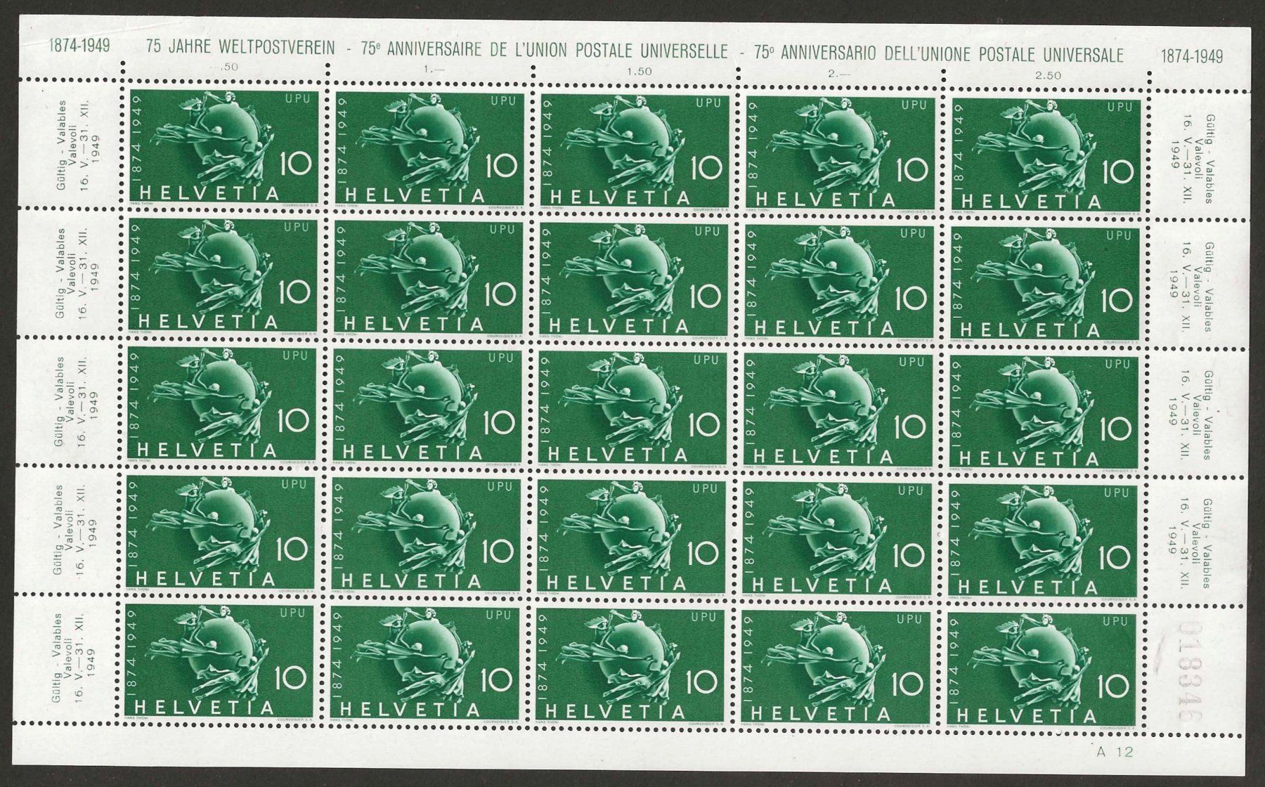 Tous les timbres: 1949 : Nr. 294 - 296 im Bogen, postfrisch ** – Neuf (Voir description) à Gümligen par Geniusbuy 2