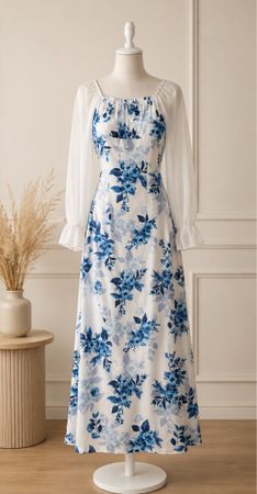 Sommerkleid blau-weiss geblümt, Gr. L  NEU !