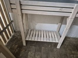 Bac à fleurs bois avec support et bac zinc bon état