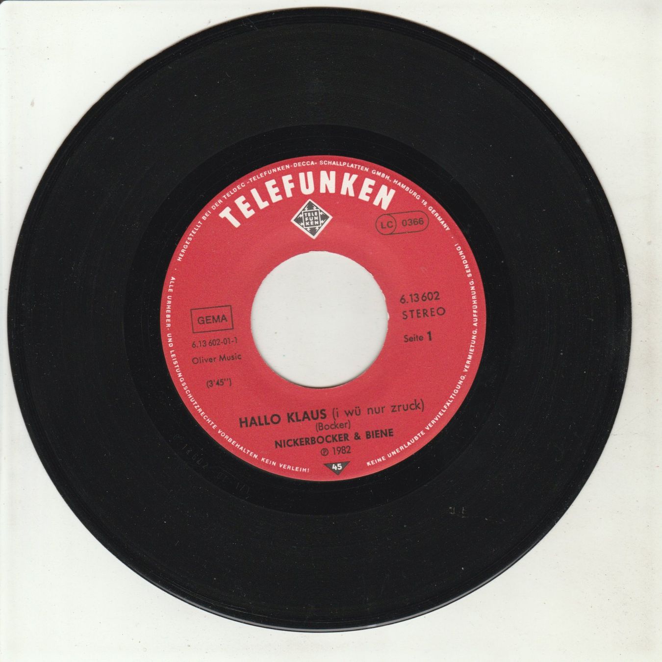 Dischi in vinile: Nickerbocker & Biene - Hallo Klaus 7" Vinyl 1982 – Usato da Tübach venduto da JamesStone 3