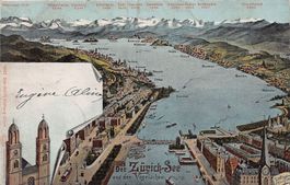 Vogelschau-AK Zürich-See aus der Vogelschau, gelaufen 1903