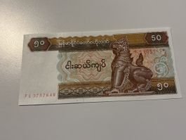 50 Kyat Banknote aus Myanmar, Asien, Top Zustand!