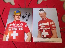 ROLAND SALM 2x AUTOGRAMMKARTEN RENNVELOFAHRER SCHWEIZ ANTIK