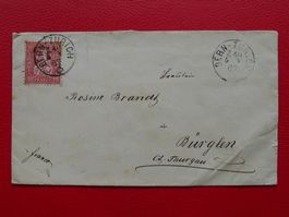 1867: Nr.38 Brief mit gesuchtem Bahnpost-Stempel BERN-ZÜRICH