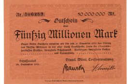 Schussenried 50 Mil.Mark +Stempel Papier rot 25.09.1923 VZ++