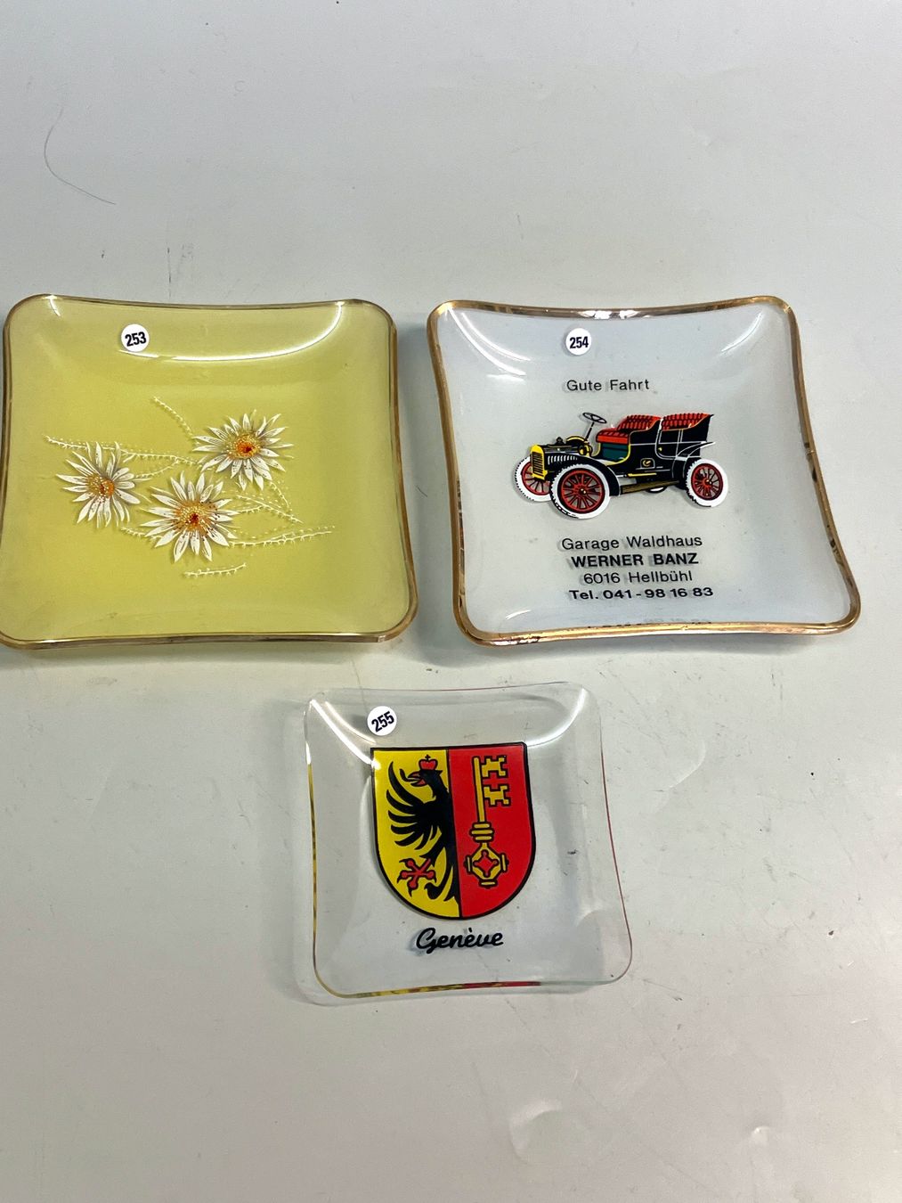 Portacenere: Lot Werbe Ascher, Genf Auto Blumen – Usato da Horw venduto da luzernicus