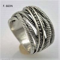 Silberfarbener Ring mit schwarzen Steinen  neu Gr. 53, 56,59
