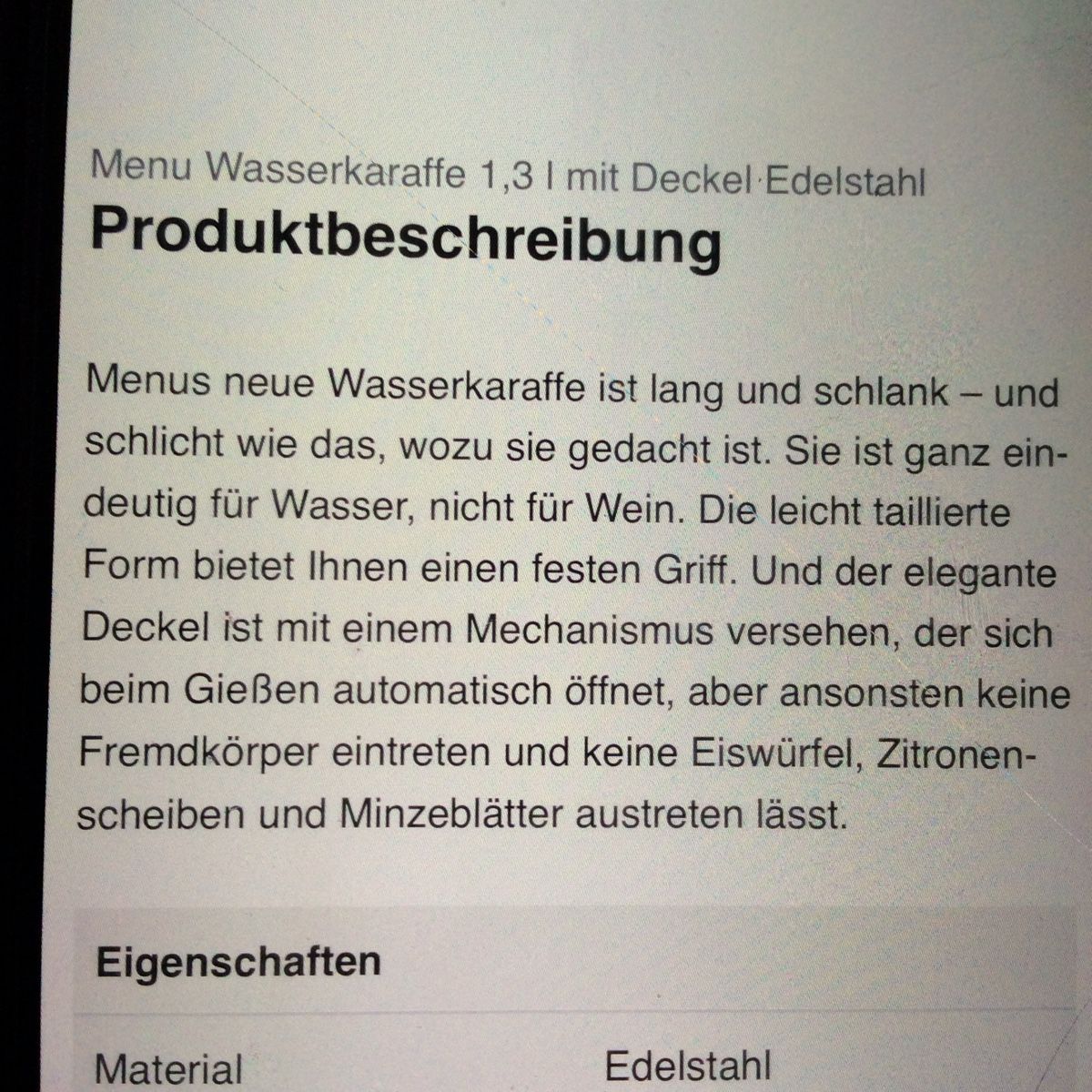 Karaffen: Glaskaraffe menu 1.3 Lt – Gebraucht aus Uerikon von Vonkamo 2