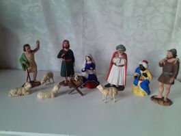 Erzgebirge Krippenfiguren, 11 Stk. bunt und poppig, Gips,DDR