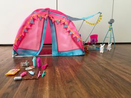 Barbie Spielzelt mit Zubehör Camping Set, sehr guter Zustand