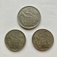 Lot 3 seltene alte Münzen Spanien 1957 PTAS 25 + 50 Peseten
