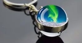 Schlüsselanhänger-Nordlicht-Aurora- Nachtleuchtend-Glaskugel