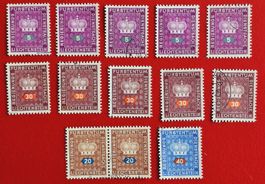 LIECHTENSTEIN LOT DIENSTMARKEN FÜRSTENKRONE 36 -40 1950 GES.