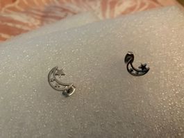 Sehr schöne kleine Edelstahl Ohrstecker, Mond & Sterne