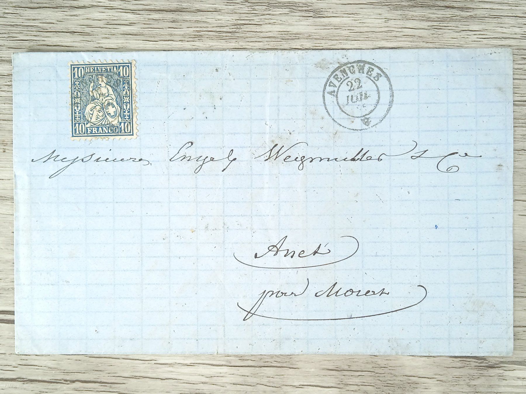 Tutti i francobolli: TR04 Enveloppe + Timbre Suisse 18xx – Usato da Cousset venduto da Patrick_Collections