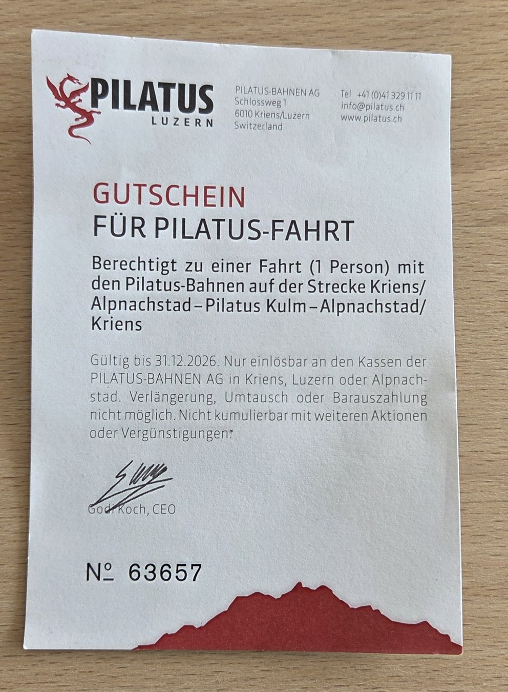 Buoni: Gutschein Pilatus Bahnen – Nuovo (secondo la descrizione) da Emmenbrücke venduto da Crabtree13