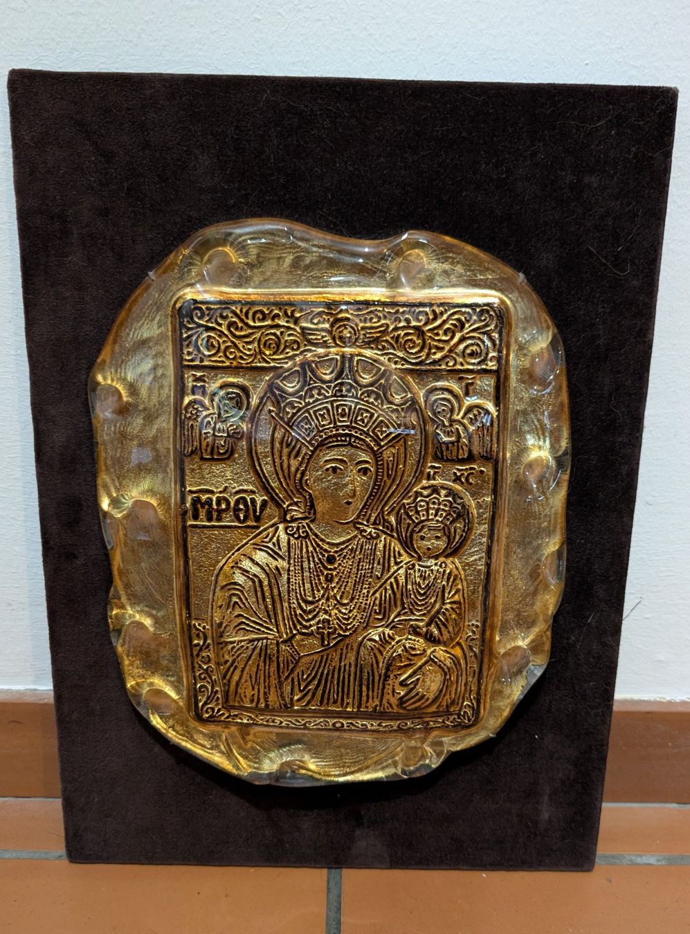 Murano Bicchieri: Basrelief aus Muranoglas - Antike Ikone "Maria mit Kind" – Usato da Pfaffhausen venduto da angliker