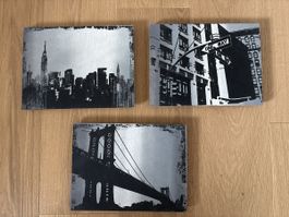 3 Kremenart Bilder New York City Motive auf Holz
