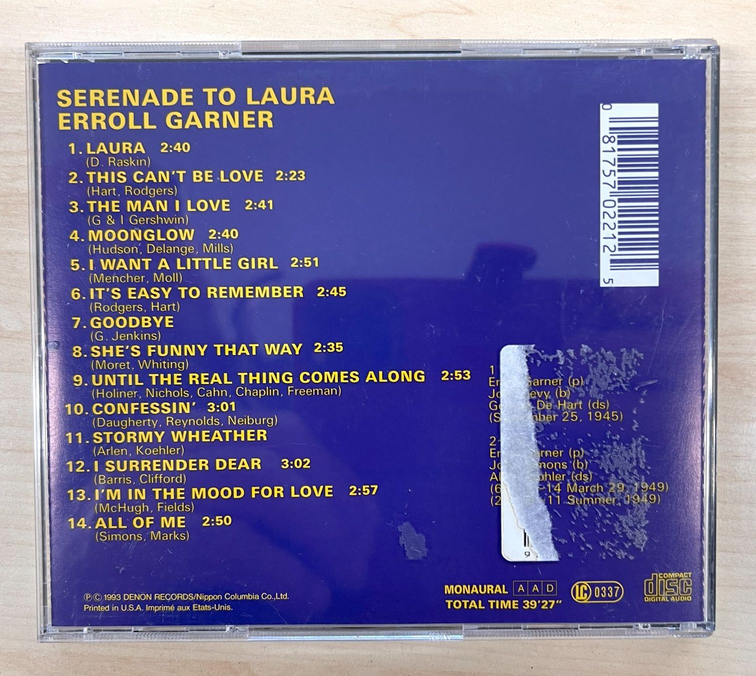 CD: SERENADE TO LAURA ERROLL GARNER CD – Usato da Oftringen venduto da Vucki 1
