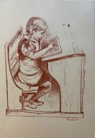 Paul Jakob Müller, Lithographie, Rötel, Schulmädchen