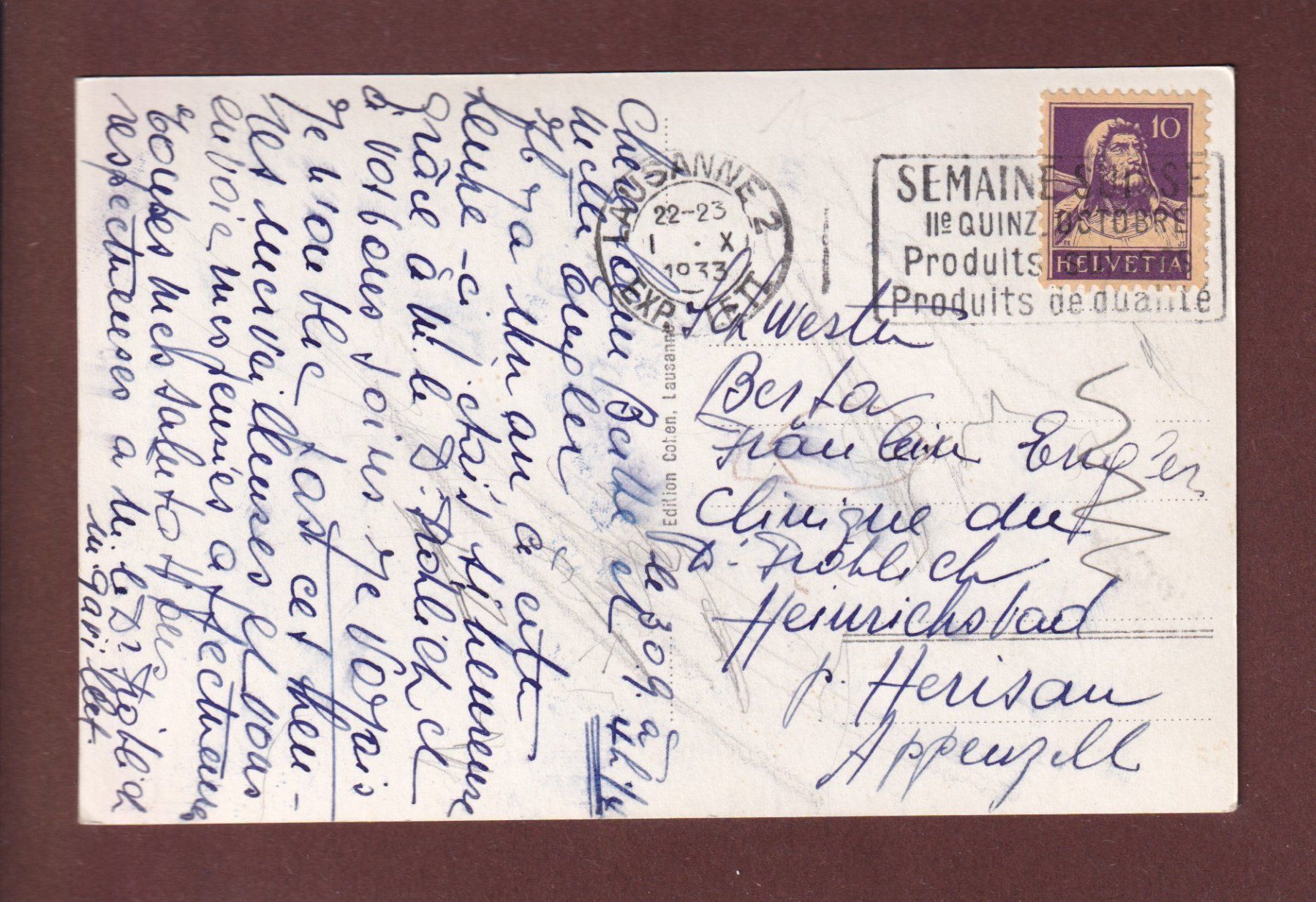 Cartoline postali: LAUSANNE - Tour Bel-Air - 1933 – Usato da Pully venduto da nicecards-shop 1
