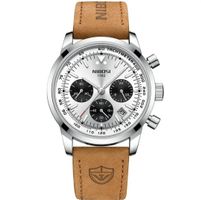 NIBOSI Herrenuhr Chronograph (siber) Lederarmband 42mm